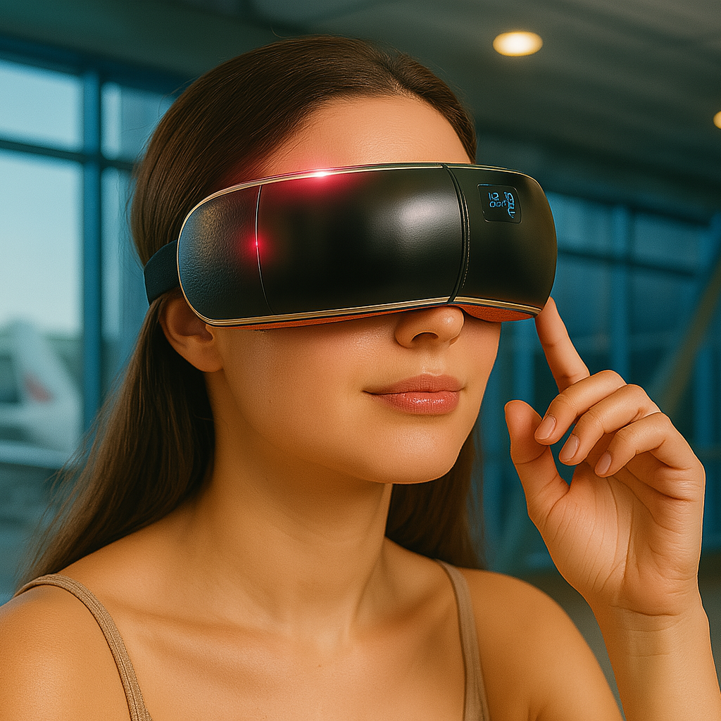 Eye massage for eyesight and fatigue relief  using Driftura-approved travel massager.